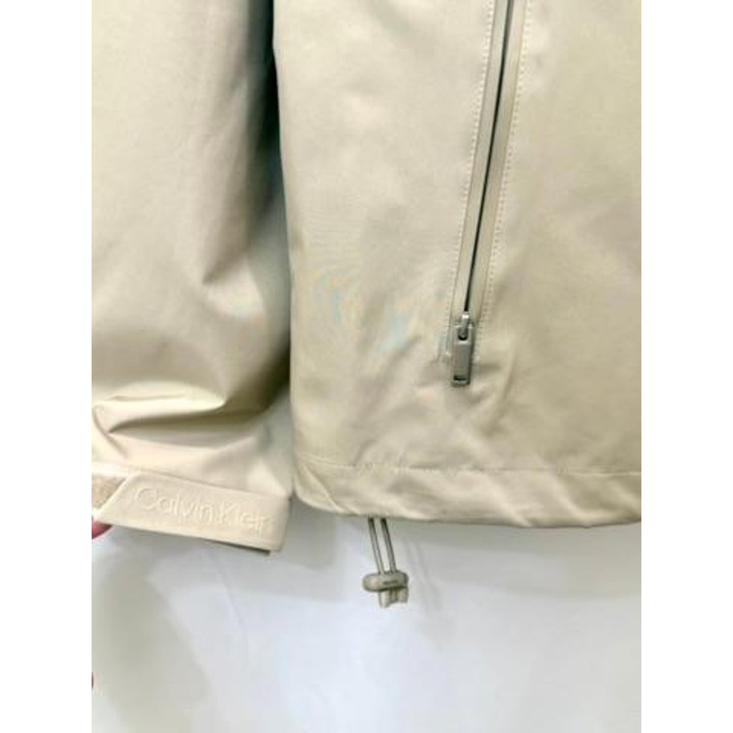 Calvin Klein Mens Large Beige Hooded Windbreaker Jacket Water Resistant Full Zip