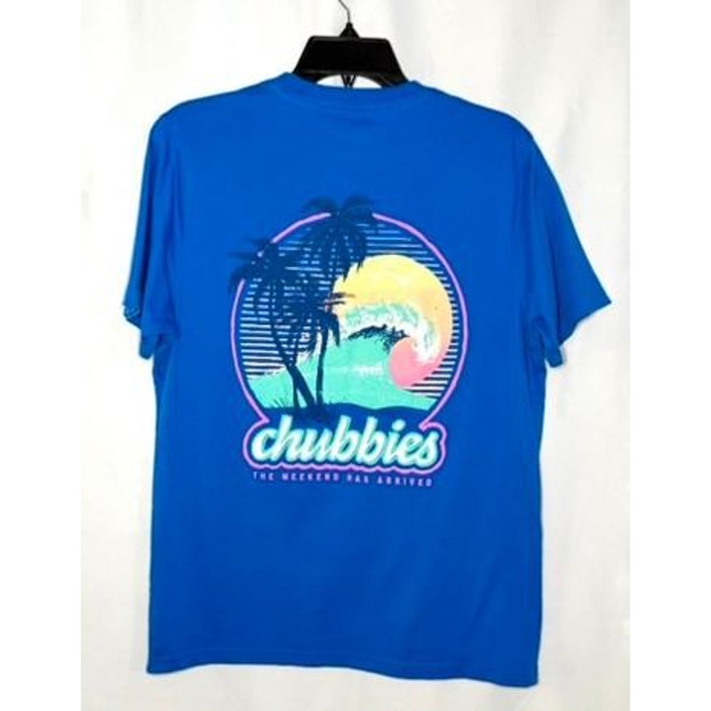 Chubbies The Weekend Has Arrived Pocket T-Shirt Mens Medium Blue Palm Tree Wave