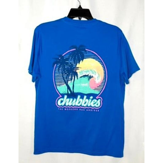Chubbies The Weekend Has Arrived Pocket T-Shirt Mens Medium Blue Palm Tree Wave