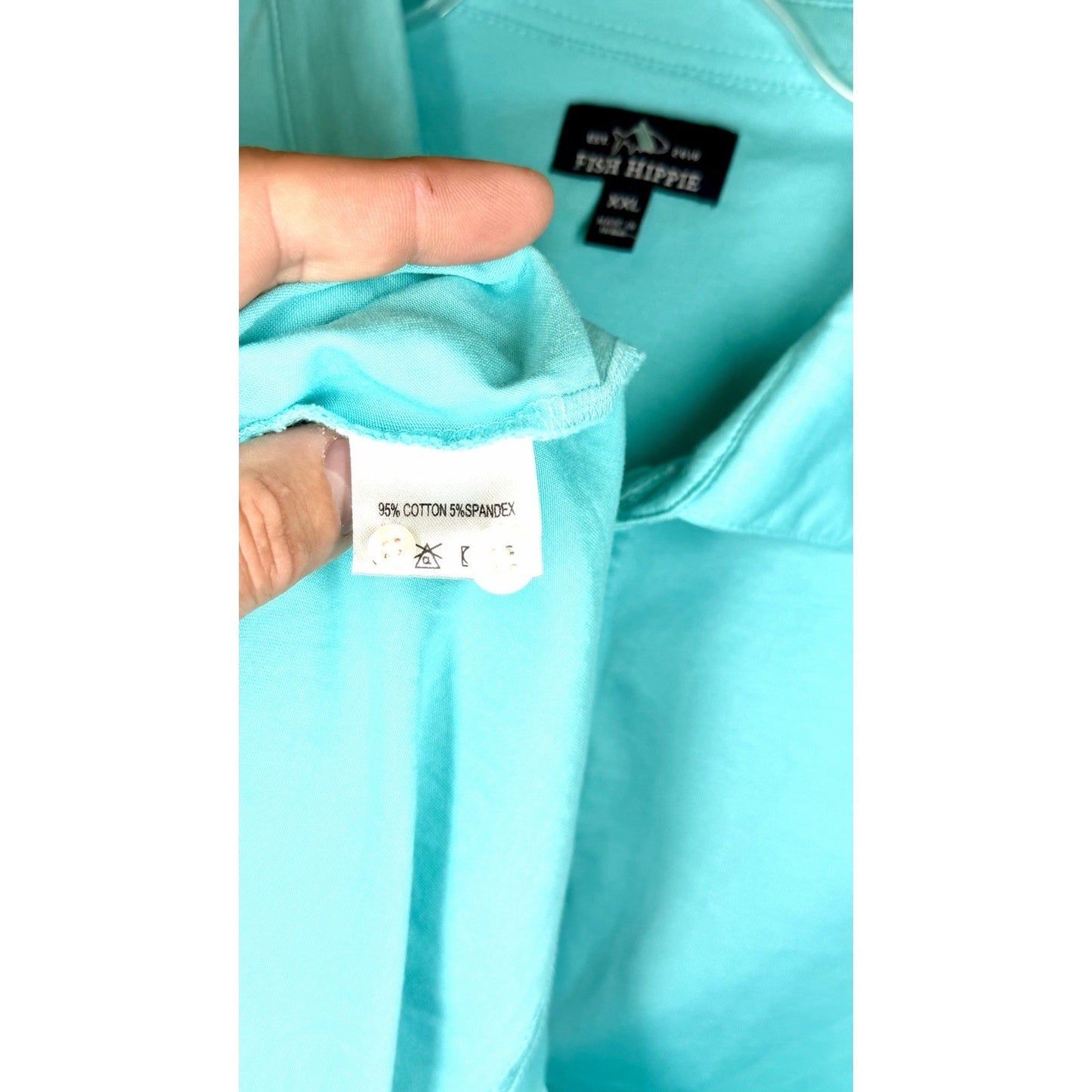 Fish Hippie Shirt Mens Size XXL Aqua Blue Polo Short Sleeve Logo Beach Resort
