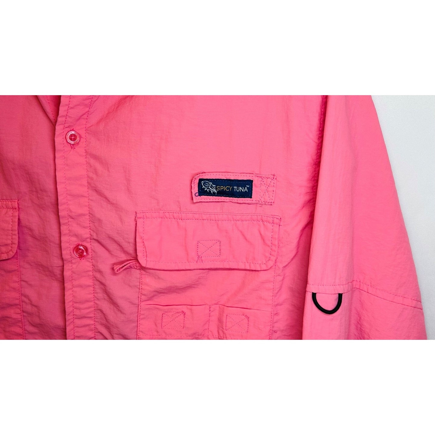 Spicy Tuna Hot Pink Fishing Shirt Mens Medium Nylon Outdoors Summer Short Sleeve