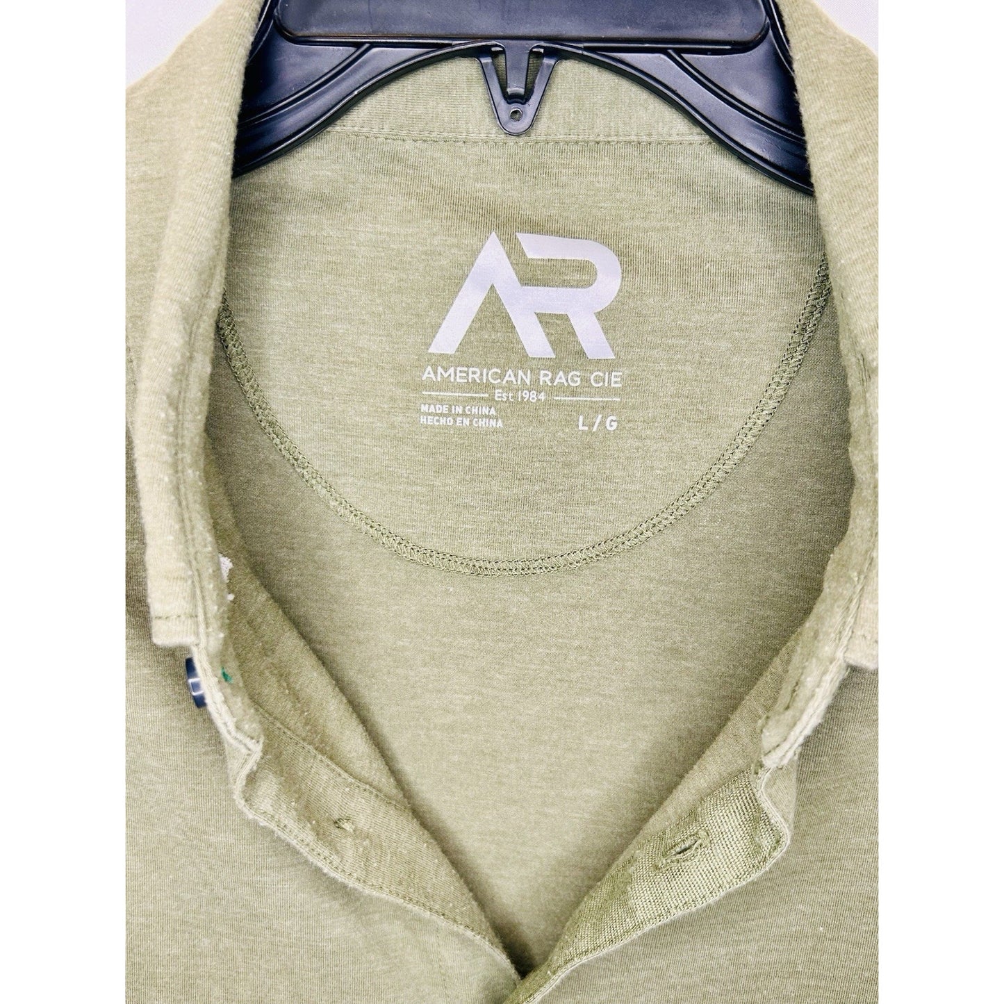 American Rag Mens Shirt Short Sleeve Snap Button Up Military Collar Green Sz L