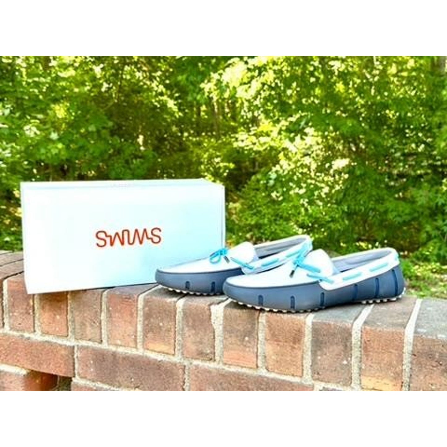Swims Braided Lace Lux Loafer Driver Mens 9.5 Navy Alloy Blue White Slip On