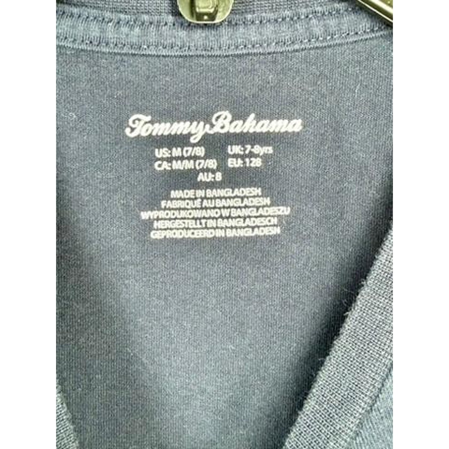 Tommy Bahama Boys T-Shirt Size M 7/8 Navy Blue Cotton Blend Pocket Tee