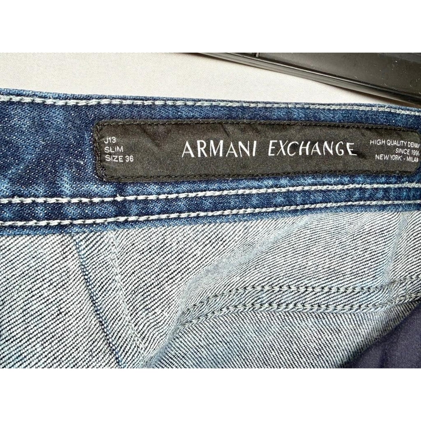 Armani Exchange J13 Slim Fit Jeans Mens Size 36 Dark Wash Blue Denim