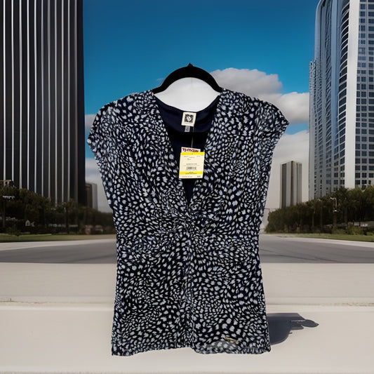 NWT Women’s ANNE KLEIN Black Polka Dot Jersey Sleeveless Top Size Medium