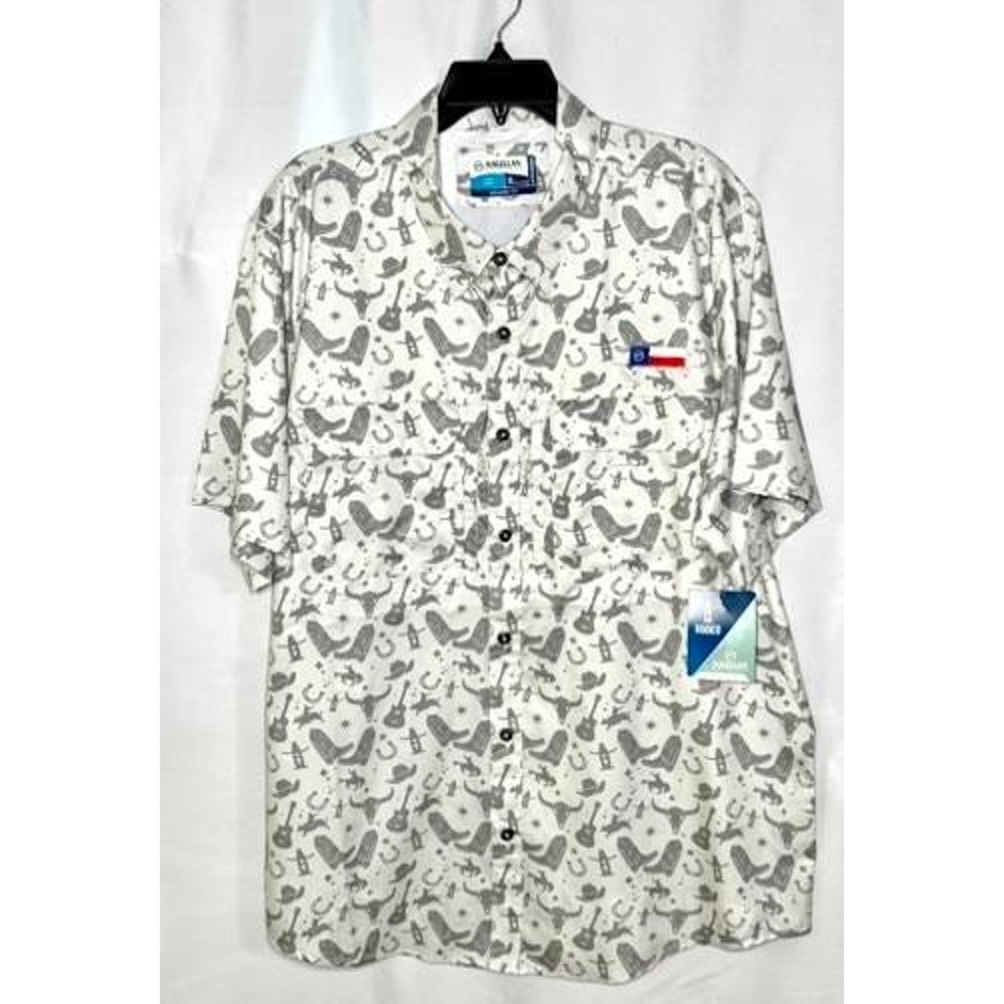 Magellan Outdoors Houston Rodeo Fishing Shirt Mens XL White Grey Cowboy Print