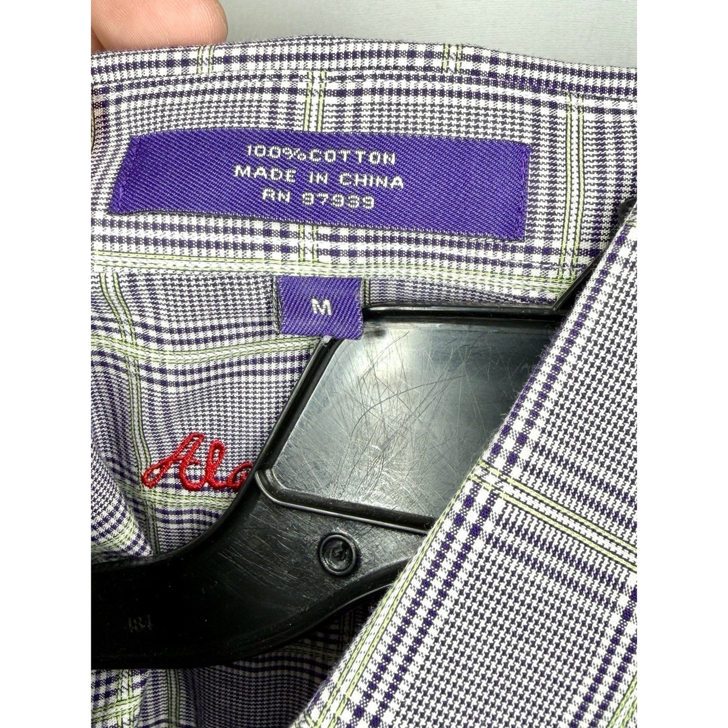 Alan Flusser Men's L Purple Lavender Plaid Check Button Up Long Sleeve Shirt