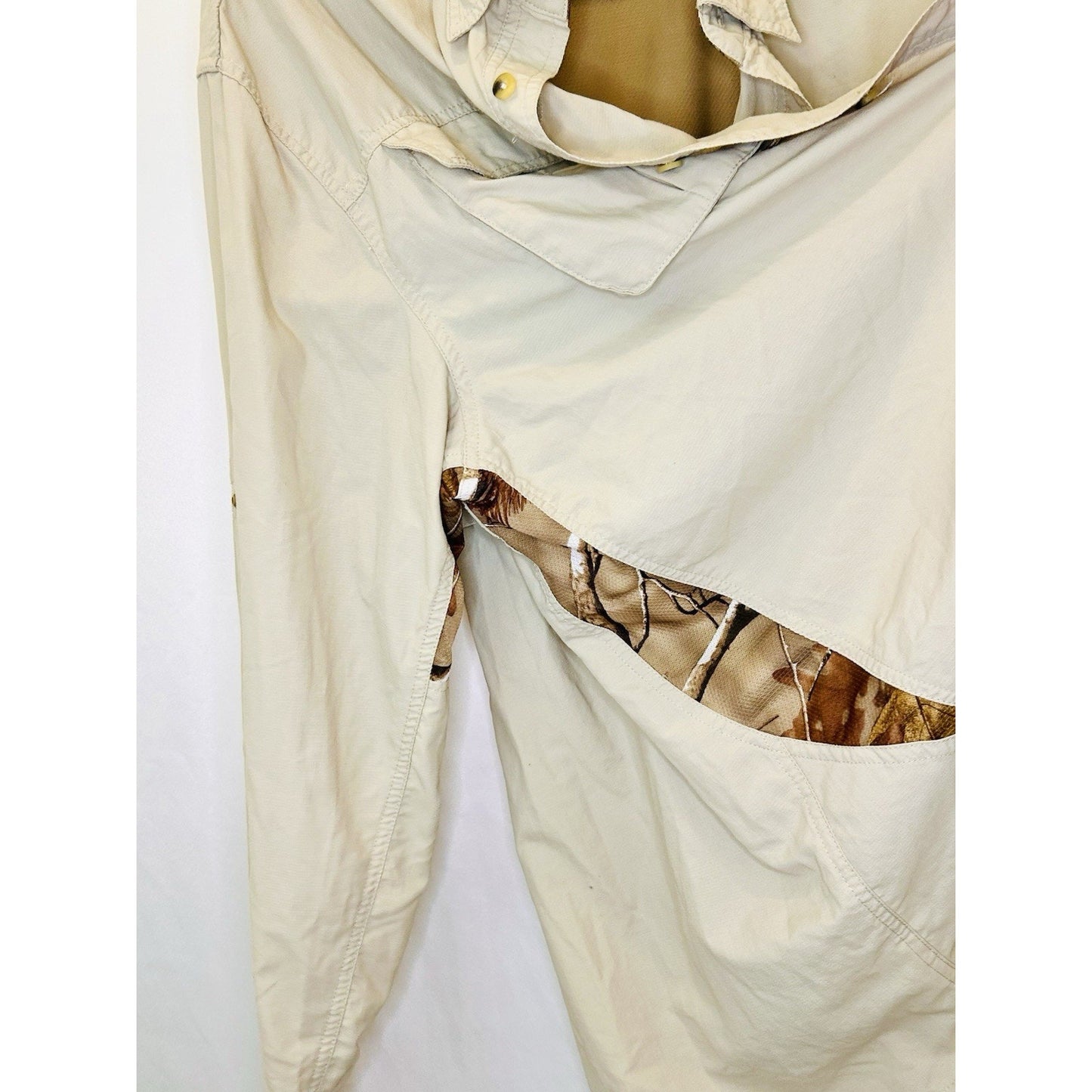 Habit Solar 30+ Factor Beige Realtree Button Up Fishing Men's Shirt 100% Nylon