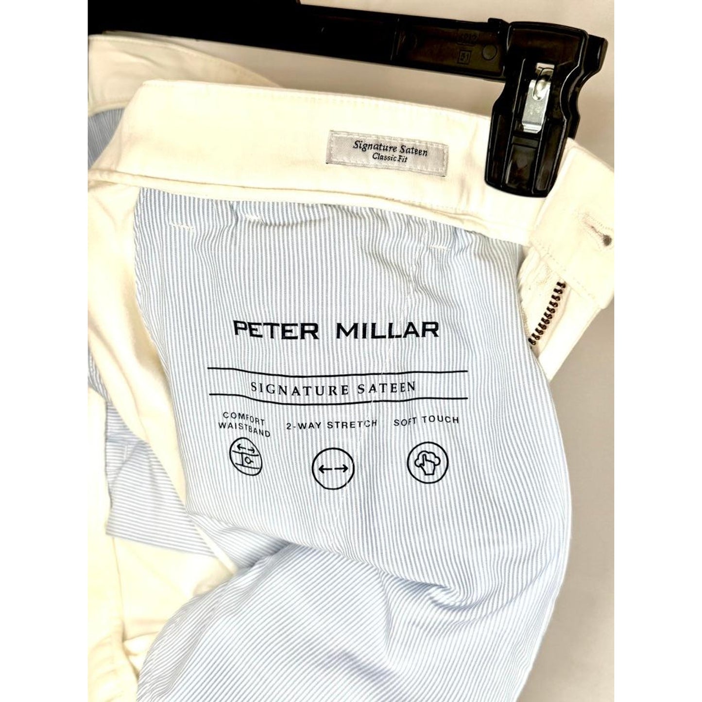 Peter Millar Signature Sateen Pants Mens 36x32 Off White Classic Fit Stretch