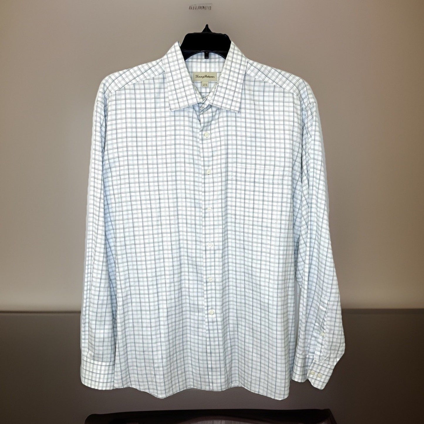 Tommy Bahama Button Long Sleeve Shirt Blue Plaid Men's Size 17.5/ 34-35