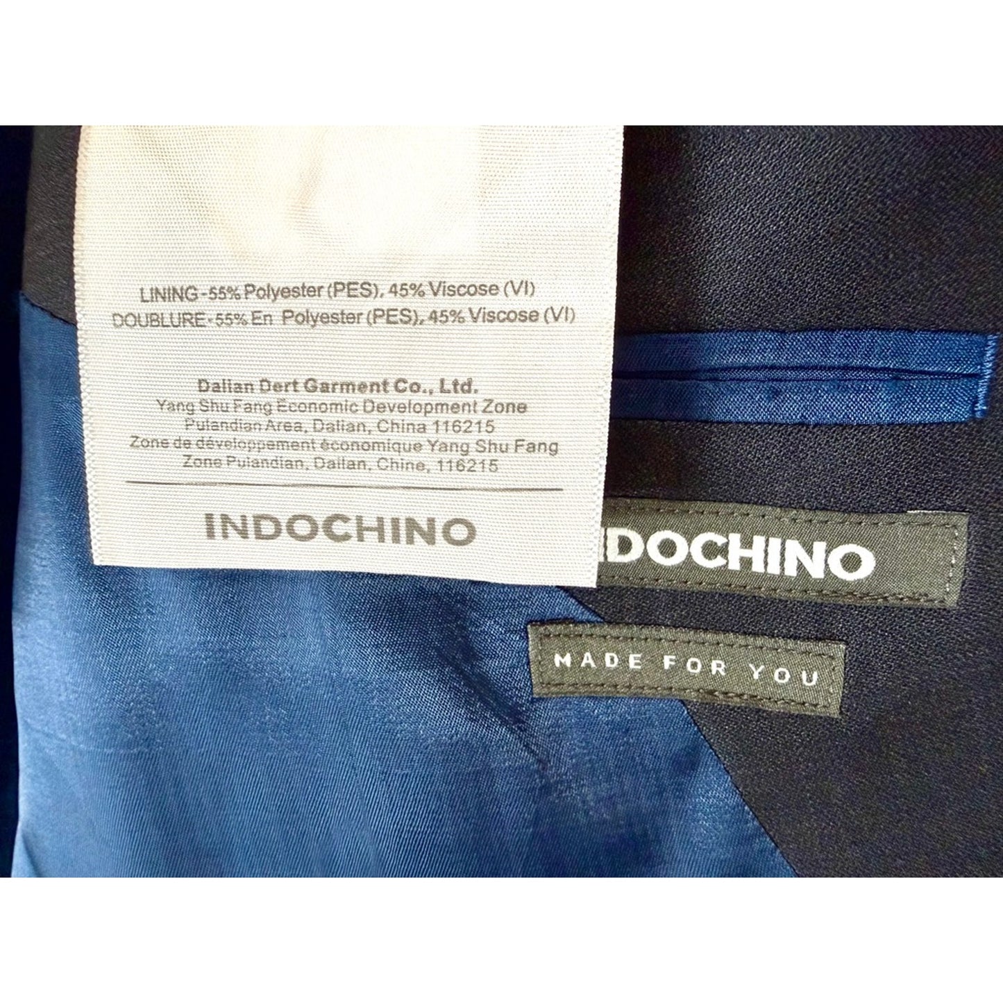 Indochino Mens Custom Suit Jacket Blazer Gray Blue Lining Two Button