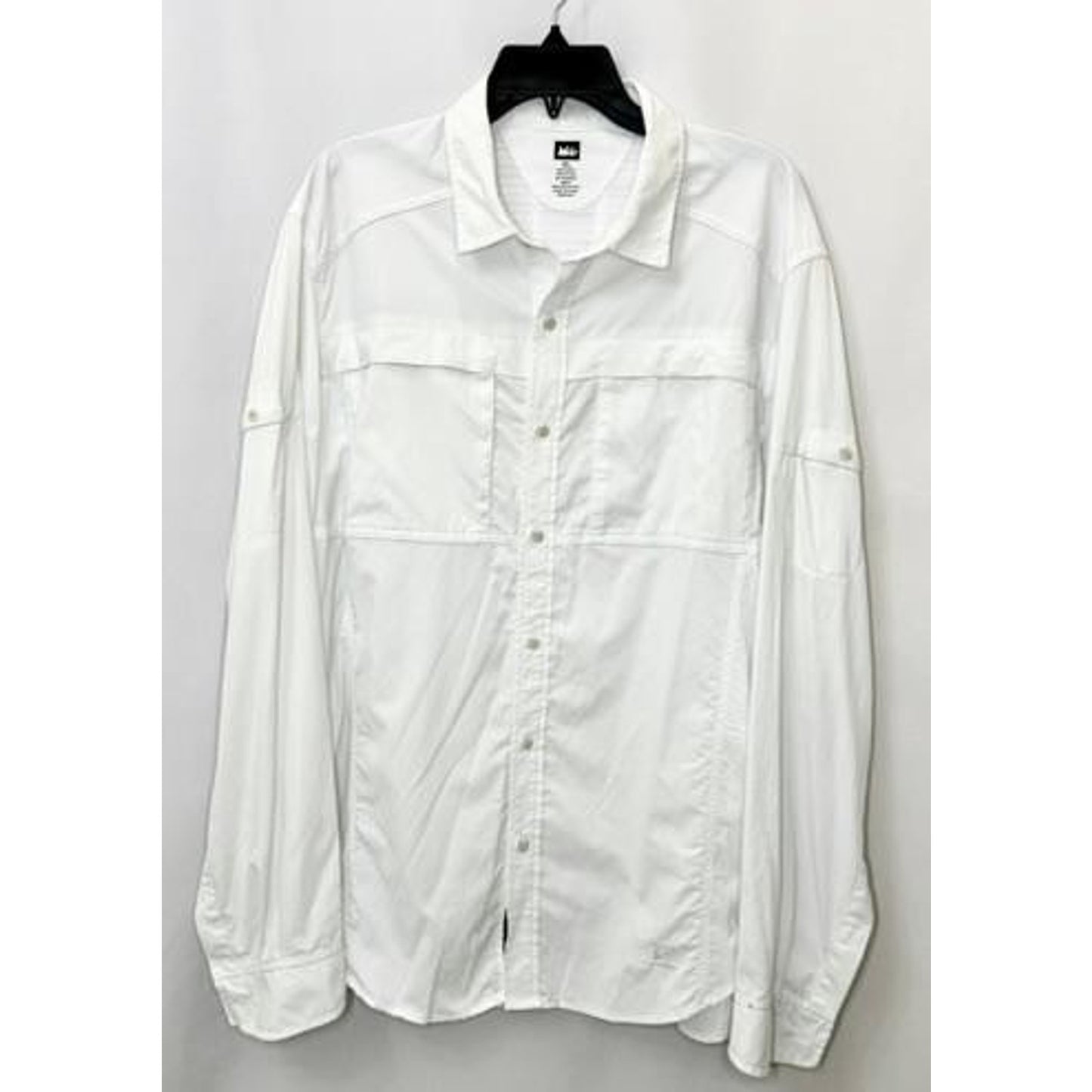 REI Co-op Sahara Mens XL White Long Sleeve Button Up Hiking Fishing Shirt Nylon
