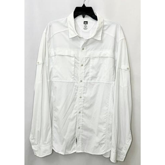 REI Co-op Sahara Mens XL White Long Sleeve Button Up Hiking Fishing Shirt Nylon