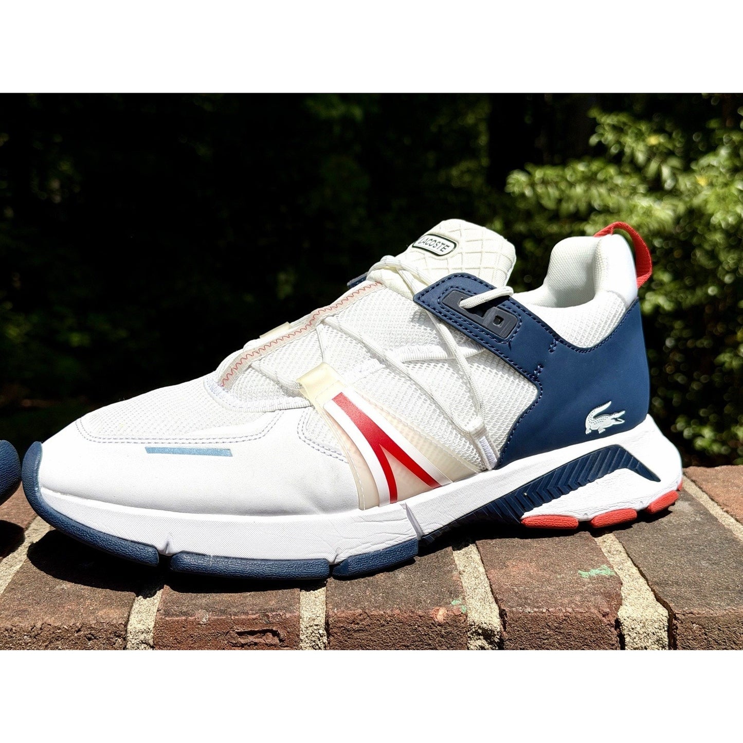 Lacoste L003 Men's Sneakers White Navy Red Size 12 Excellent Condition Worn 2x