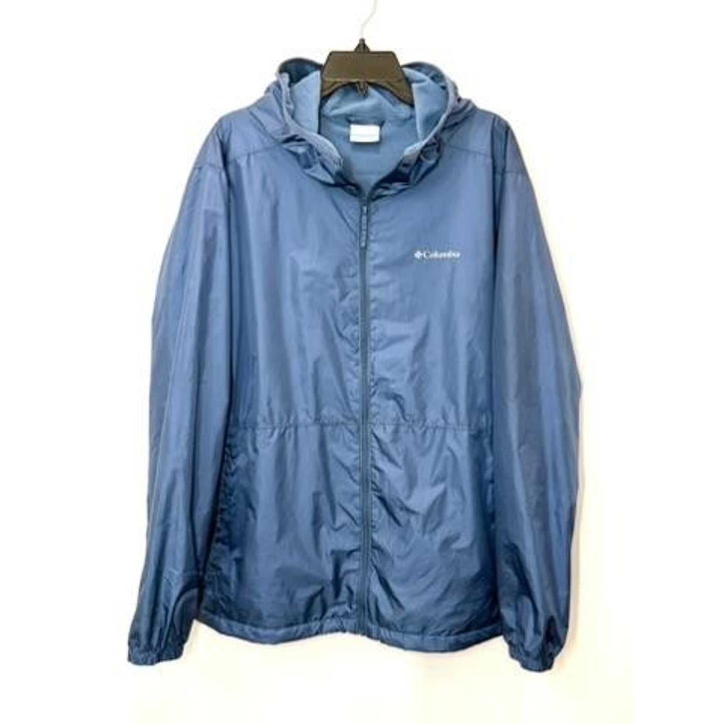 Columbia Fleece Lined Jacket Mens Large Blue Hooded Windbreaker Full Zip