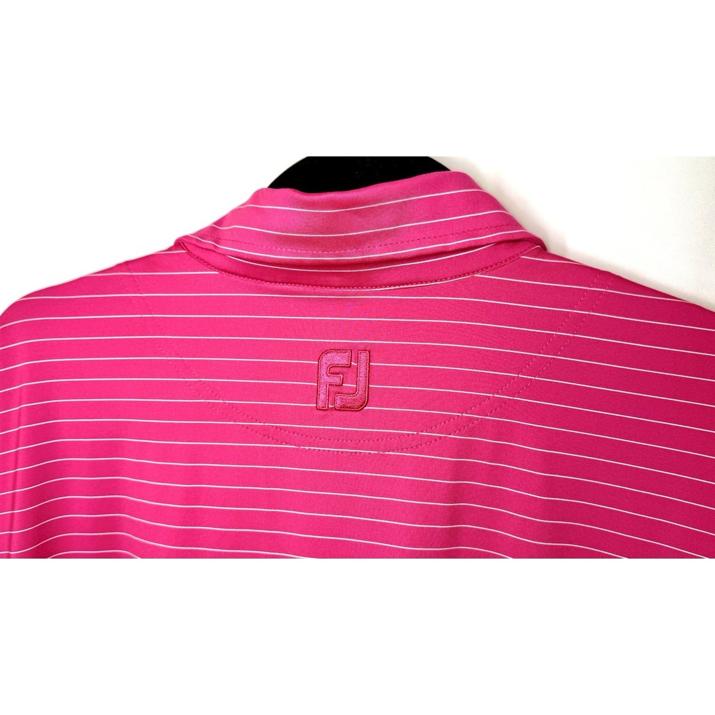 FootJoy Mens Golf Polo Shirt Pink White Striped Stretch Embroidered Top Tall L