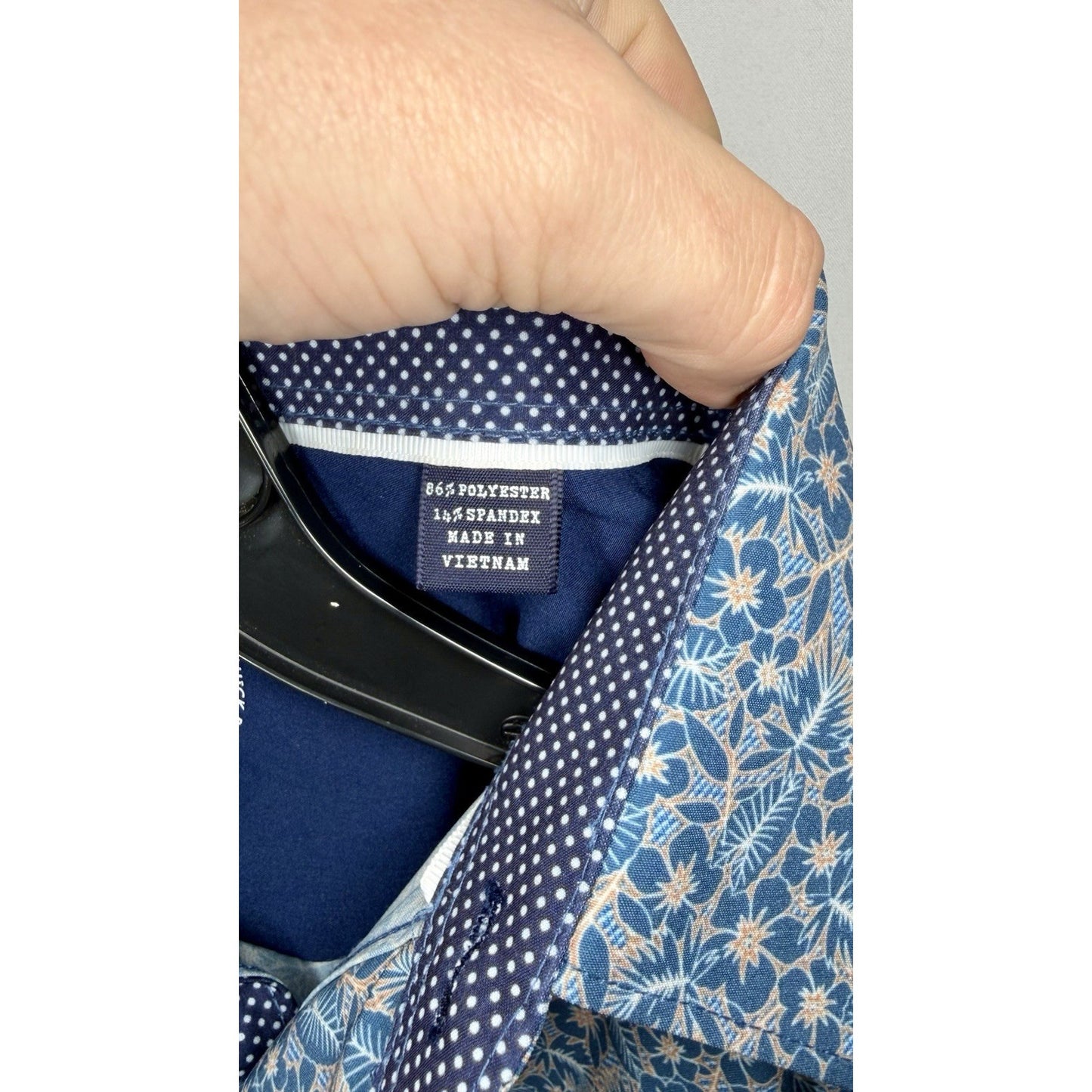 CON.STRUCT 4-Way Stretch Blue Floral Slim Fit Moisture Wicking Button Shirt LG
