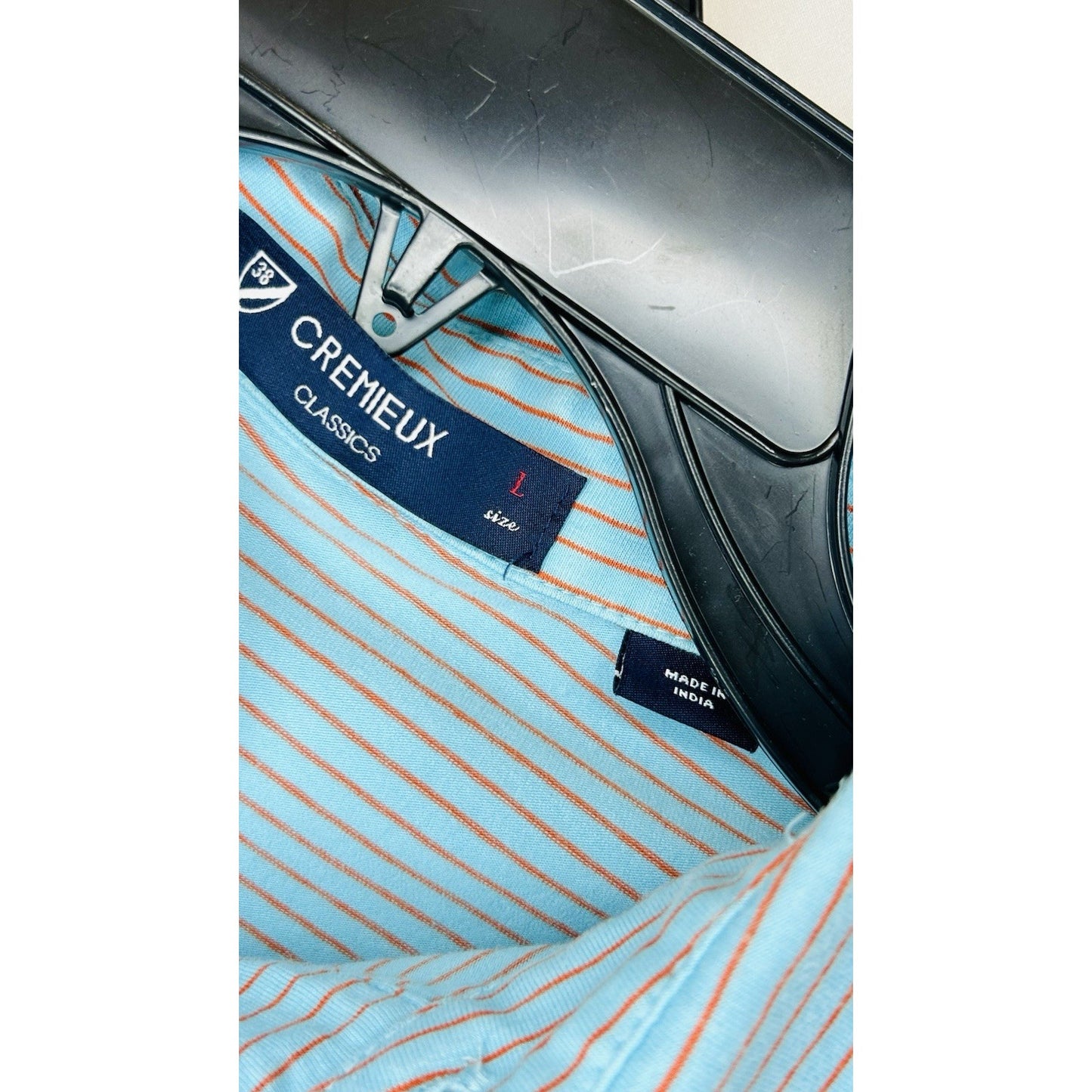 Cremieux Classics Golf Polo Men’s Large Baby Blue/Orange Striped
