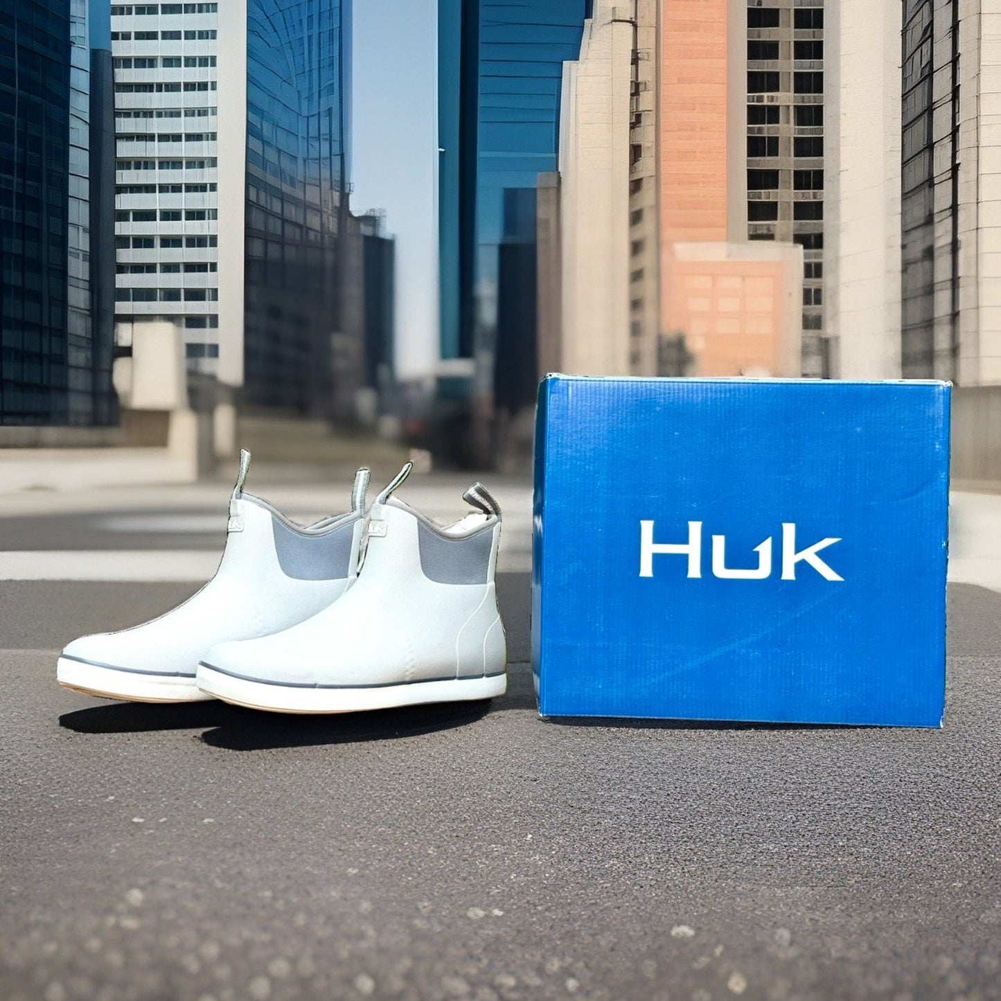 HUK Men’s Rogue Wave Fishing Deck Boots Waterproof Rubber Gray White Size 13 NIB