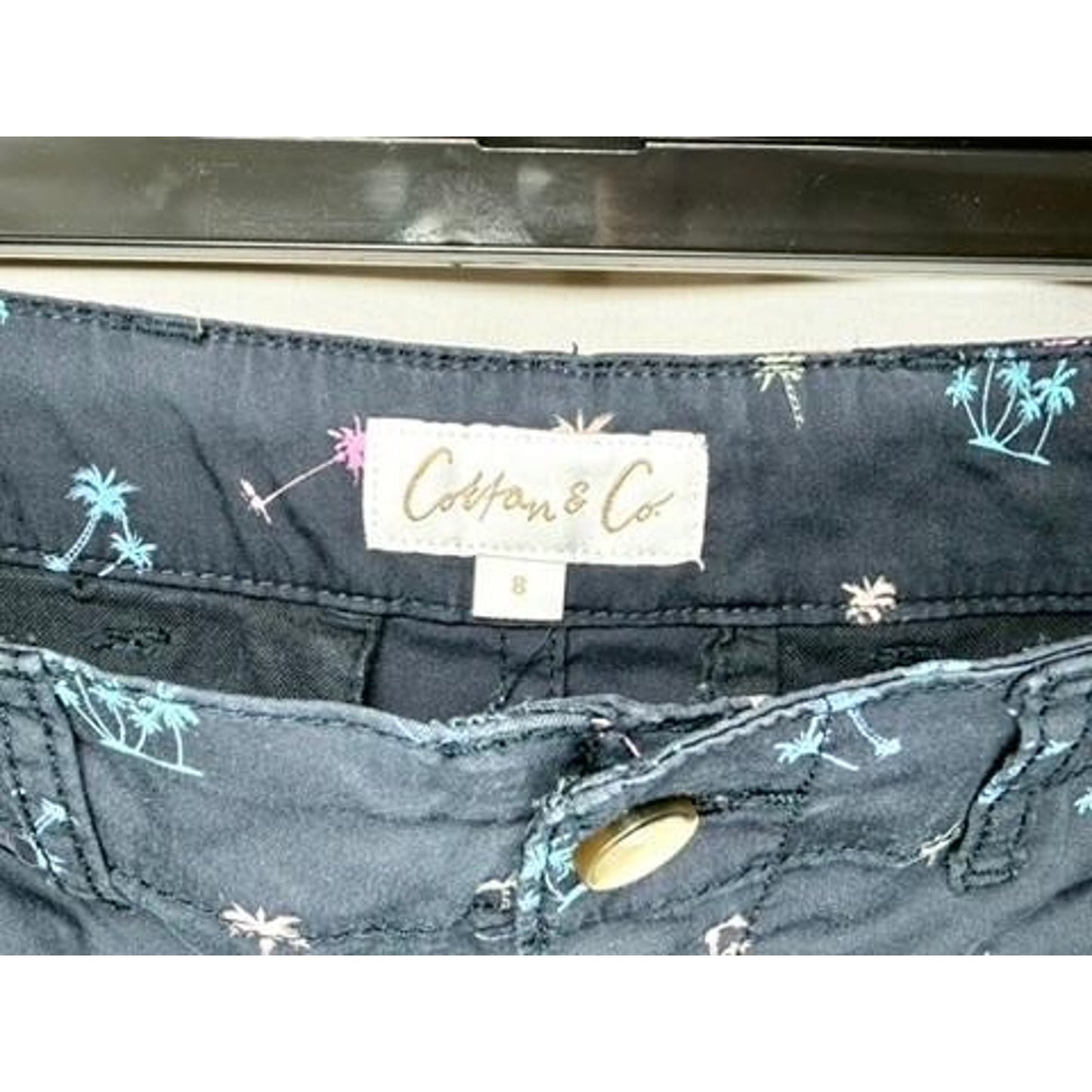 Cotton & Co Boys Palm Tree Chino Shorts Size 8 Navy Blue Stretch Casual Summer