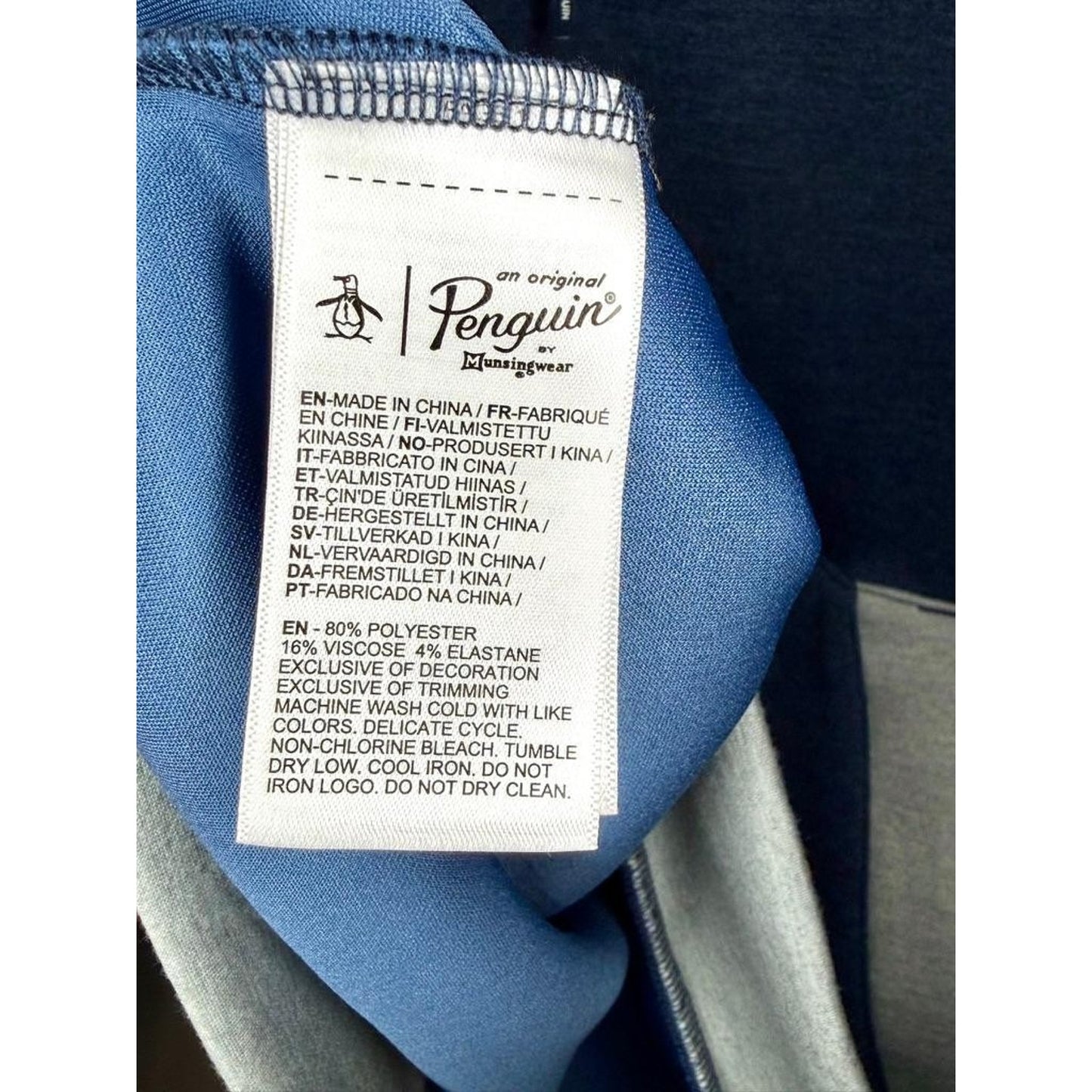 Original Penguin Munsingwear Hoodie Mens Large Blue 1/4 Zip Pullover Sweatshirt