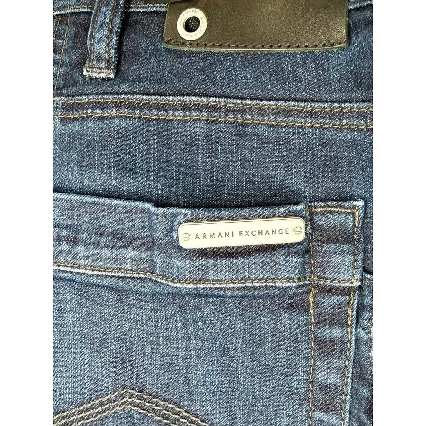 Armani Exchange Mens 36 Jeans Blue Denim Straight Leg Zipper Pockets Stretch