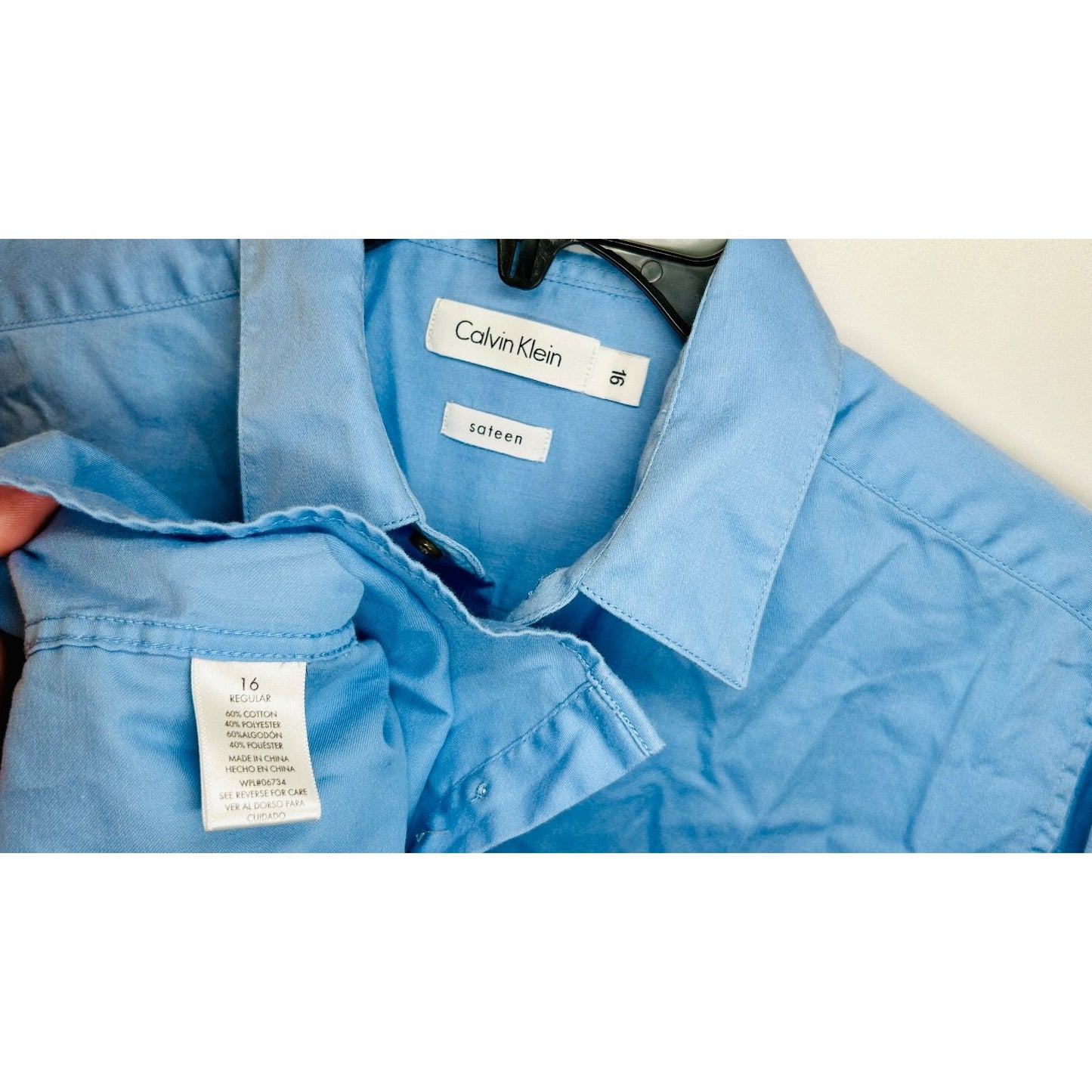 Calvin Klein Boys' Sateen Long Sleeve Slim Fit Dress Shirt Blue Size 16