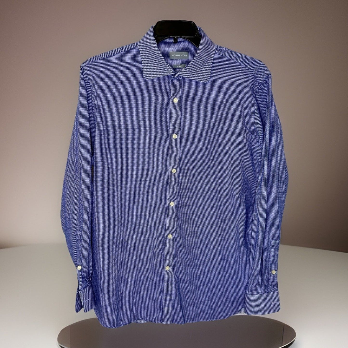 Micha Kors Slim Fit Men's Size XL 17/34 Blue Striped Cotton Casual Dress Shirt