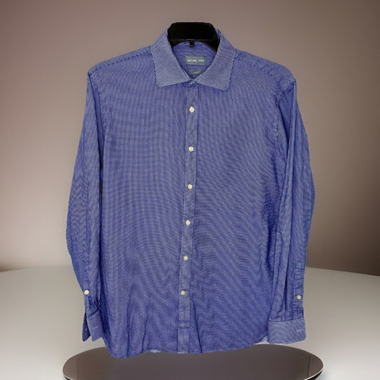 Micha Kors Slim Fit Men's Size XL 17/34 Blue Striped Cotton Casual Dress Shirt