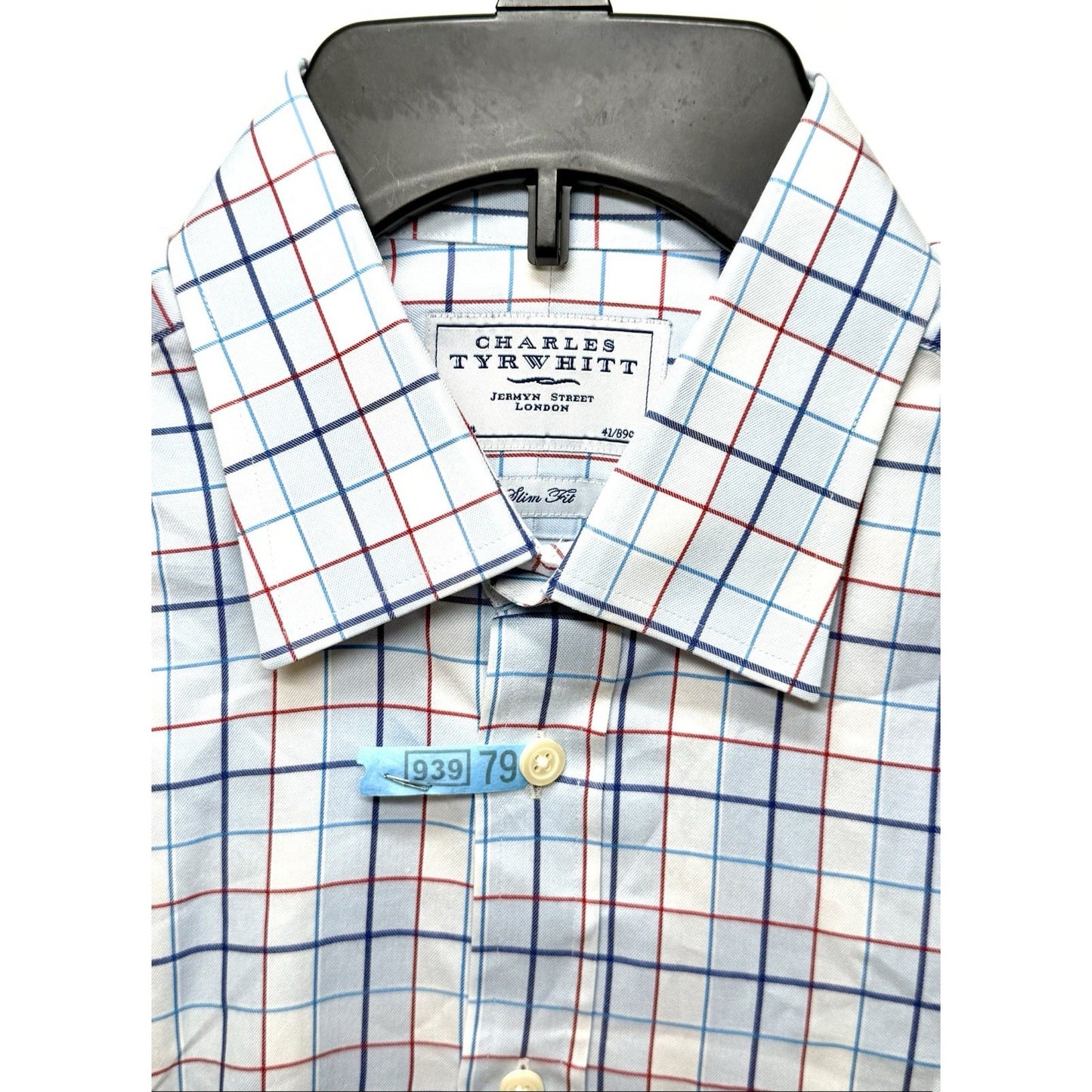Charles Tyrwhitt Button Up Shirt Men’s 16/35 Slim Fit White Plaid