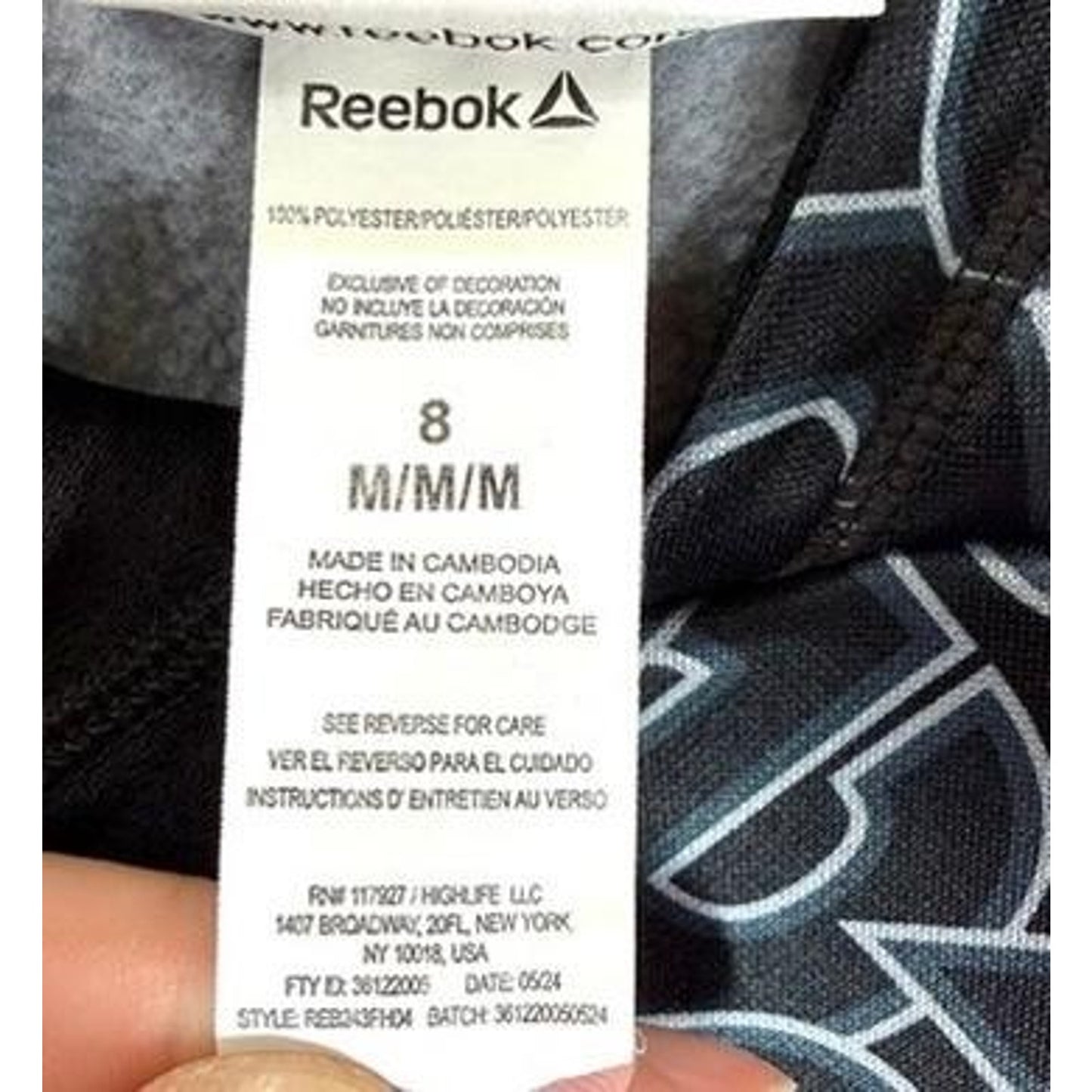 Reebok Boys Hoodie Sweatshirt Size 8 Medium Black Grey All Over Print Pullover