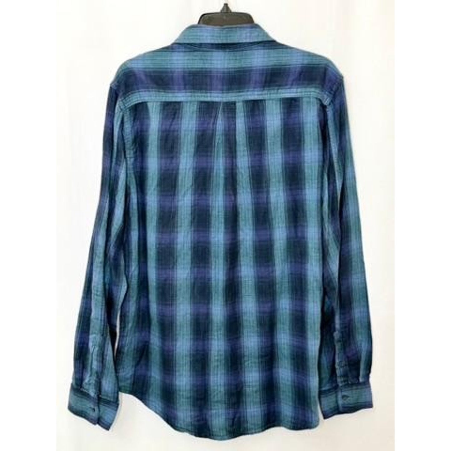 Hudson Jeans Santana Plaid Flannel Shirt Mens Large Blue Green Cotton Button Up
