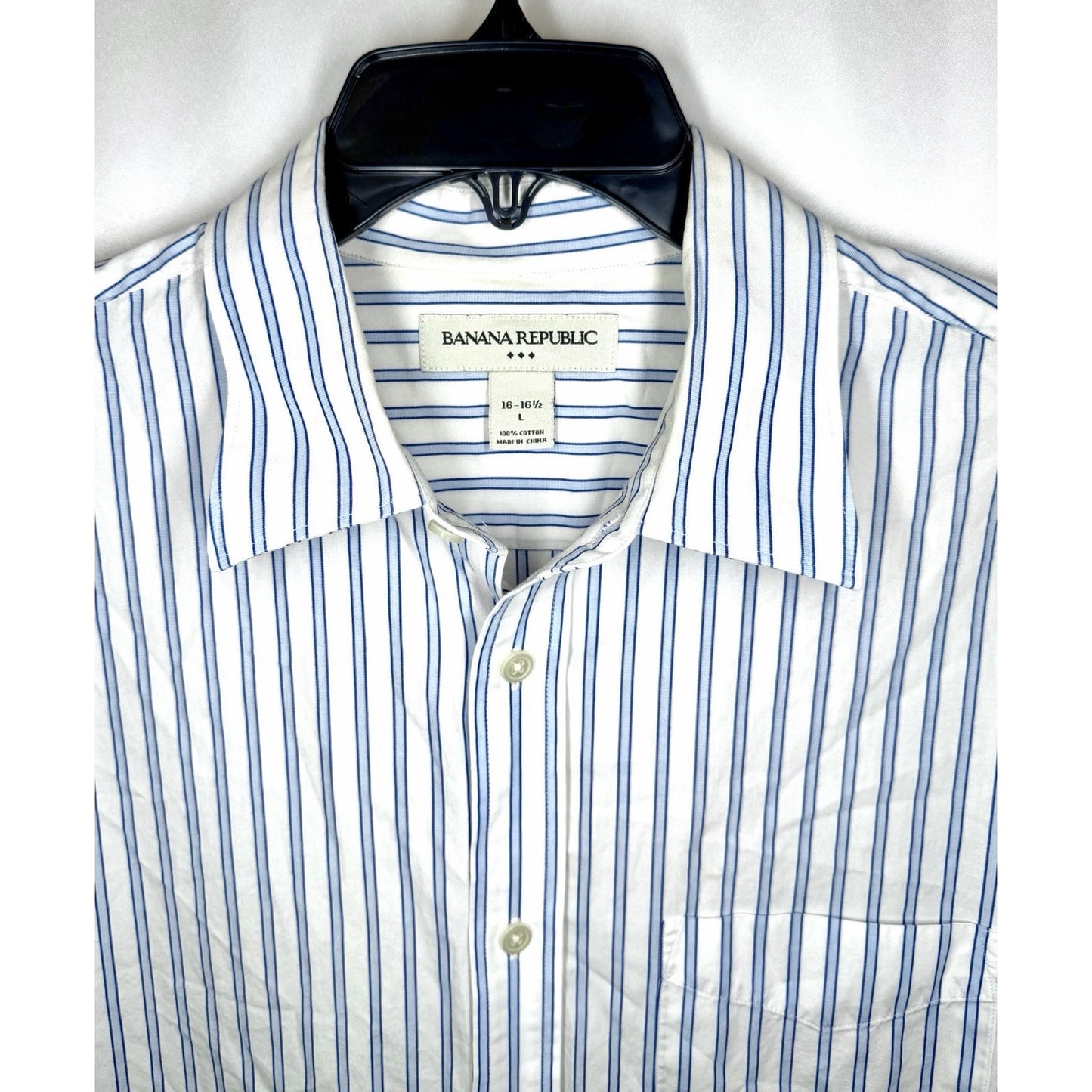 Banana Republic Shirt Men’s L 16-16.5 Button-Up Blue Striped Long Sleeves Cotton
