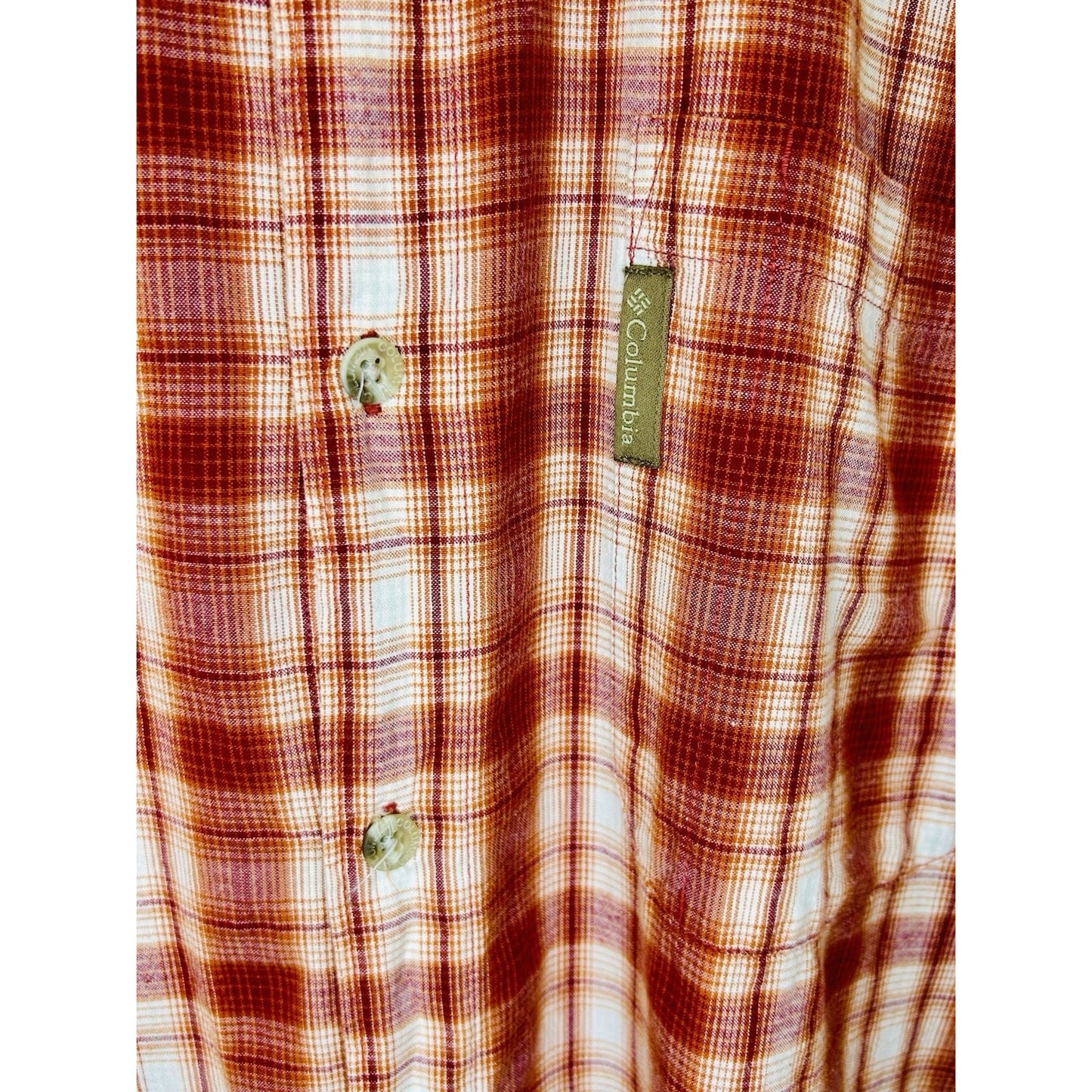 Columbia Plaid Button Up Shirt Short Sleeve Outdoor Casual Red White Large