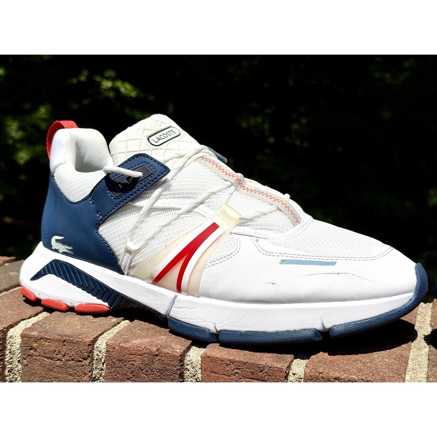 Lacoste L003 Men's Sneakers White Navy Red Size 12 Excellent Condition Worn 2x