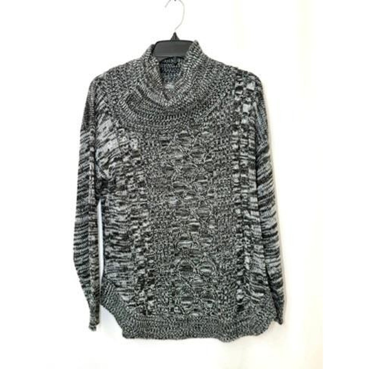 Jason Maxwell Women L Sweater Gray Black Marl Cable Knit Cowl Neck Pullover
