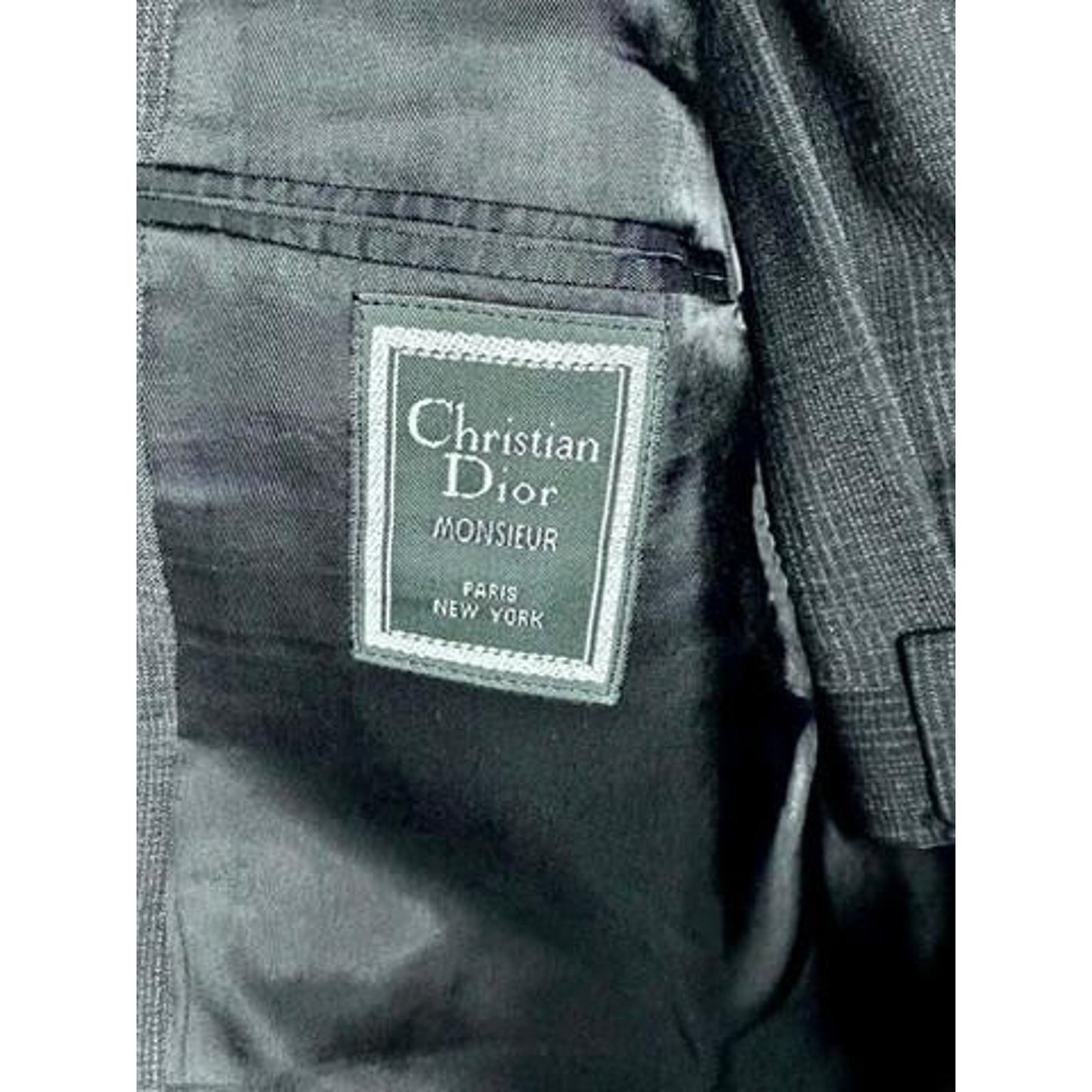 Christian Dior Monsieur Suit Mens 40L Gray Wool Double Breasted Plaid Vintage