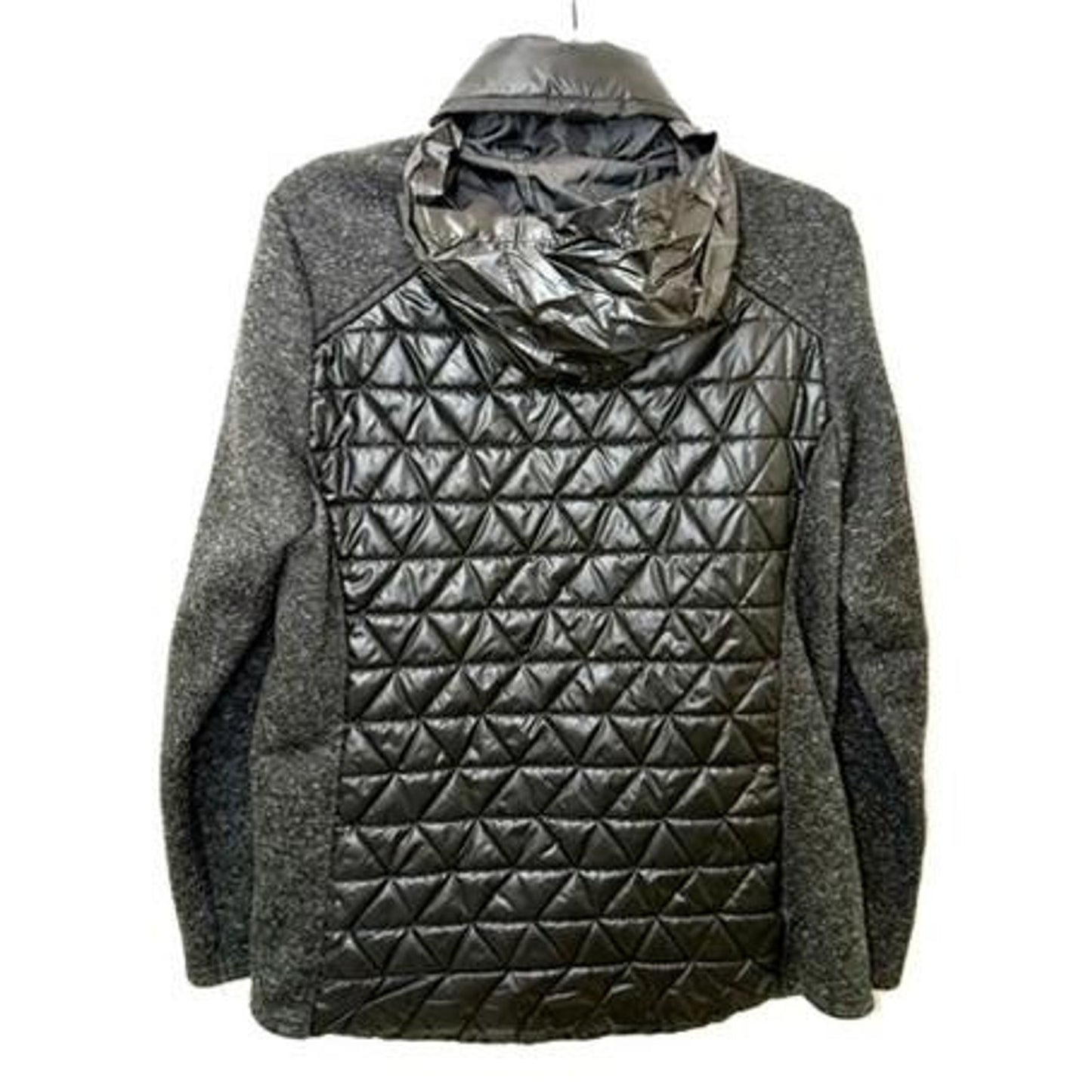Gerry Womens Quilted Hybrid Jacket Large Black Gray Full Zip Hooded Fleece