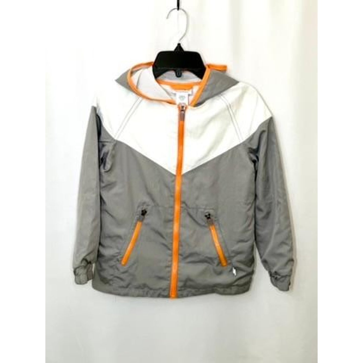 Tommy Bahama Boys Hooded Windbreaker Jacket Size M 7-8 Gray White Orange Zip