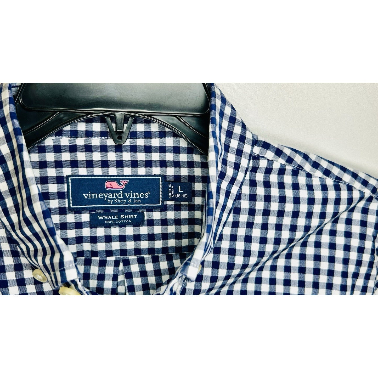 Boys Vineyard Vines L 16-18 Blue Check Long Sleeve Button Up Shirt / Whale Shirt