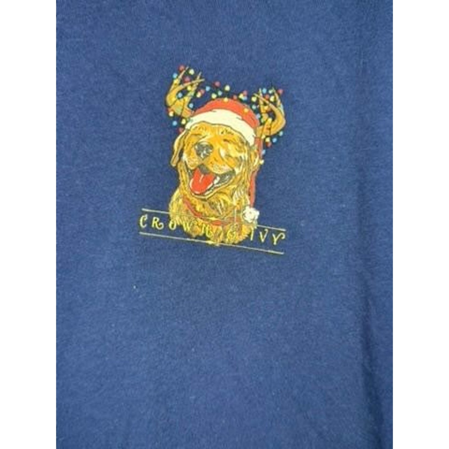 Crown & Ivy Christmas Golden Retriever Long Sleeve T-Shirt Mens Large Blue Dog