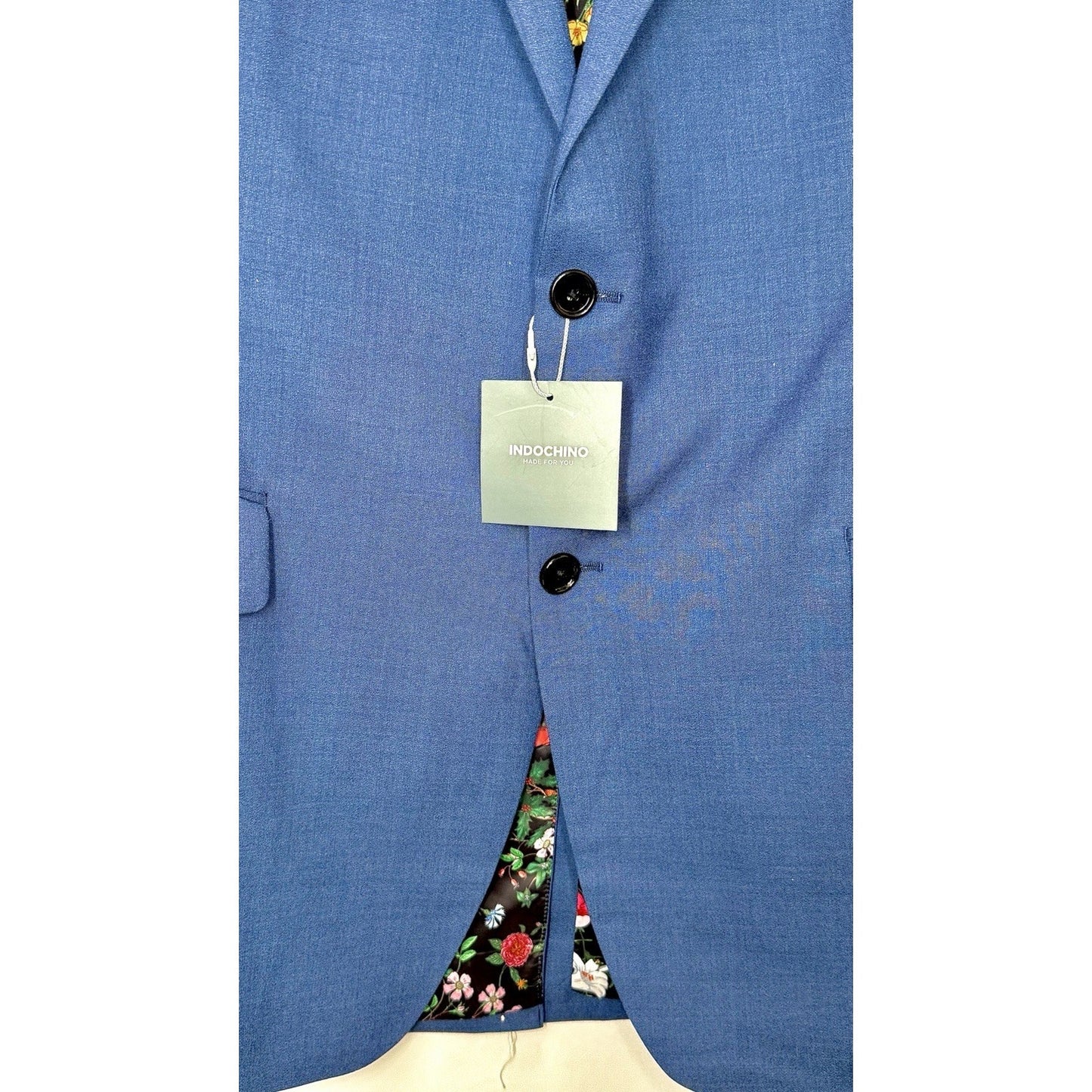 NWT Indochino Custom Blue/Floral Men Sport Coat Blazer Jacket Wool/Silk Size 46R