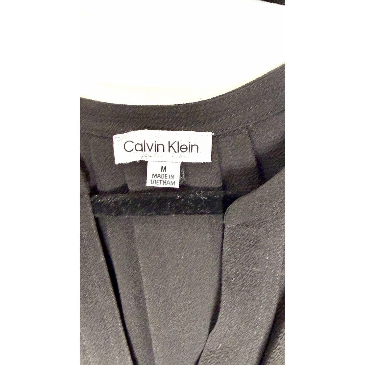 Calvin Klein Solid Black V-neck Blouse - Size Medium