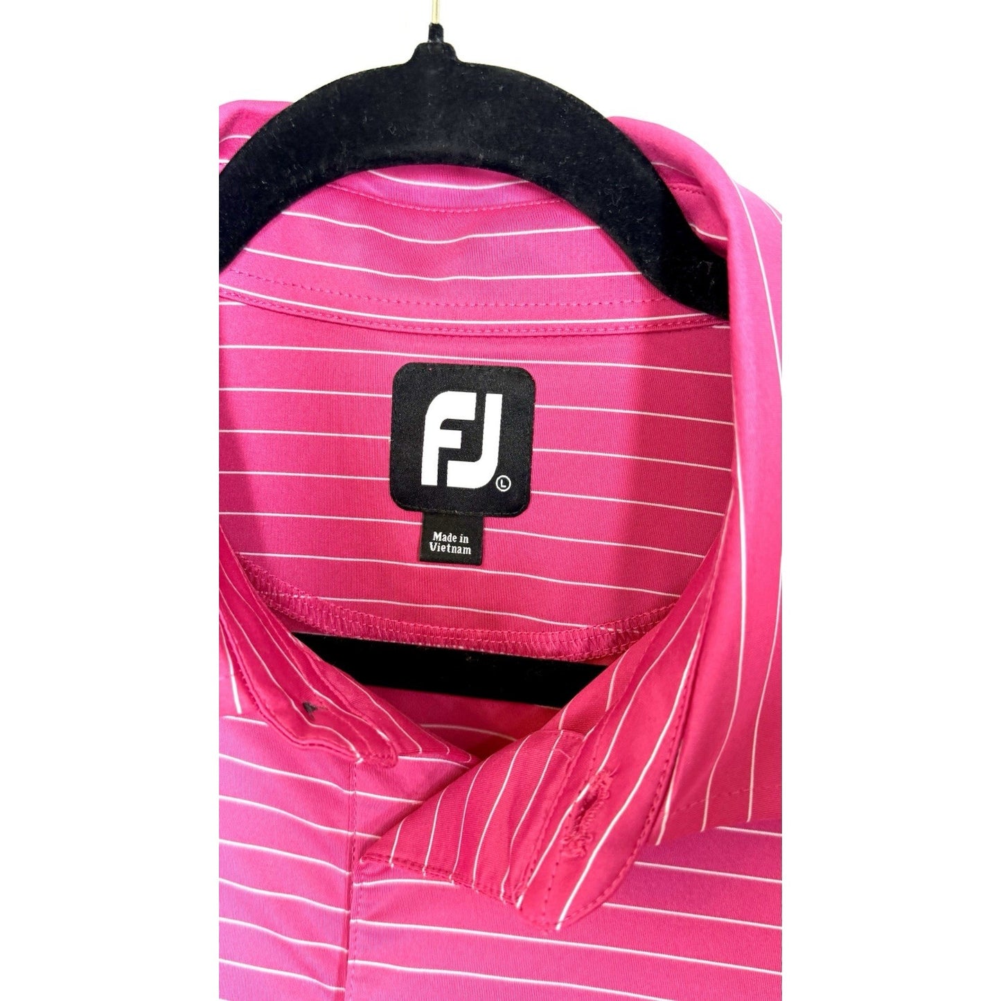 FootJoy Mens Golf Polo Shirt Pink White Striped Stretch Embroidered Top Tall L