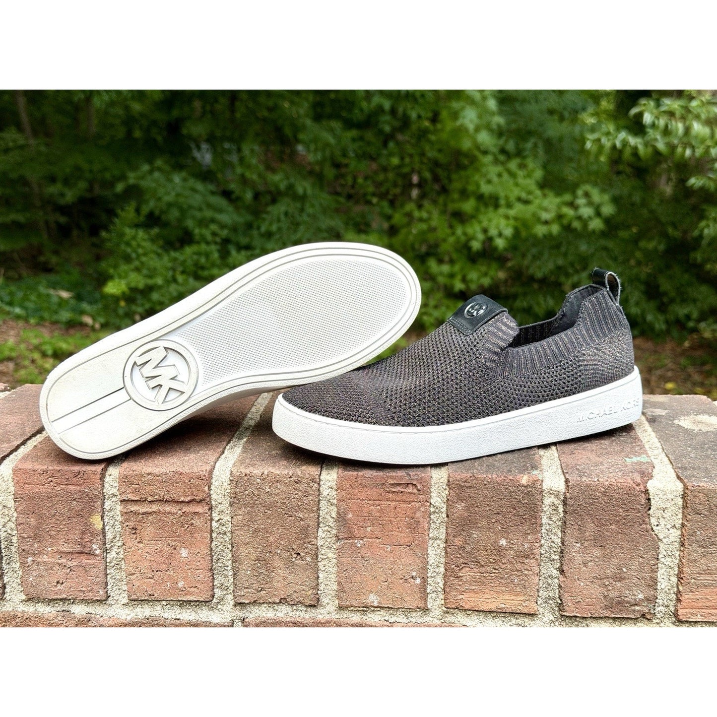MICHAEL KORS Juno Knit Slip On Sneakers Black Bronze Metallic Women’s Size 7 M