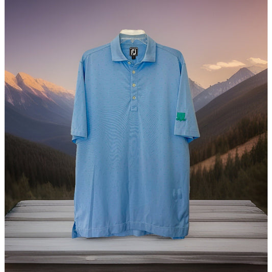 FootJoy FJ Polo Blue With Green Polka Dots WP Golf Course Crest Men’s Shirt L