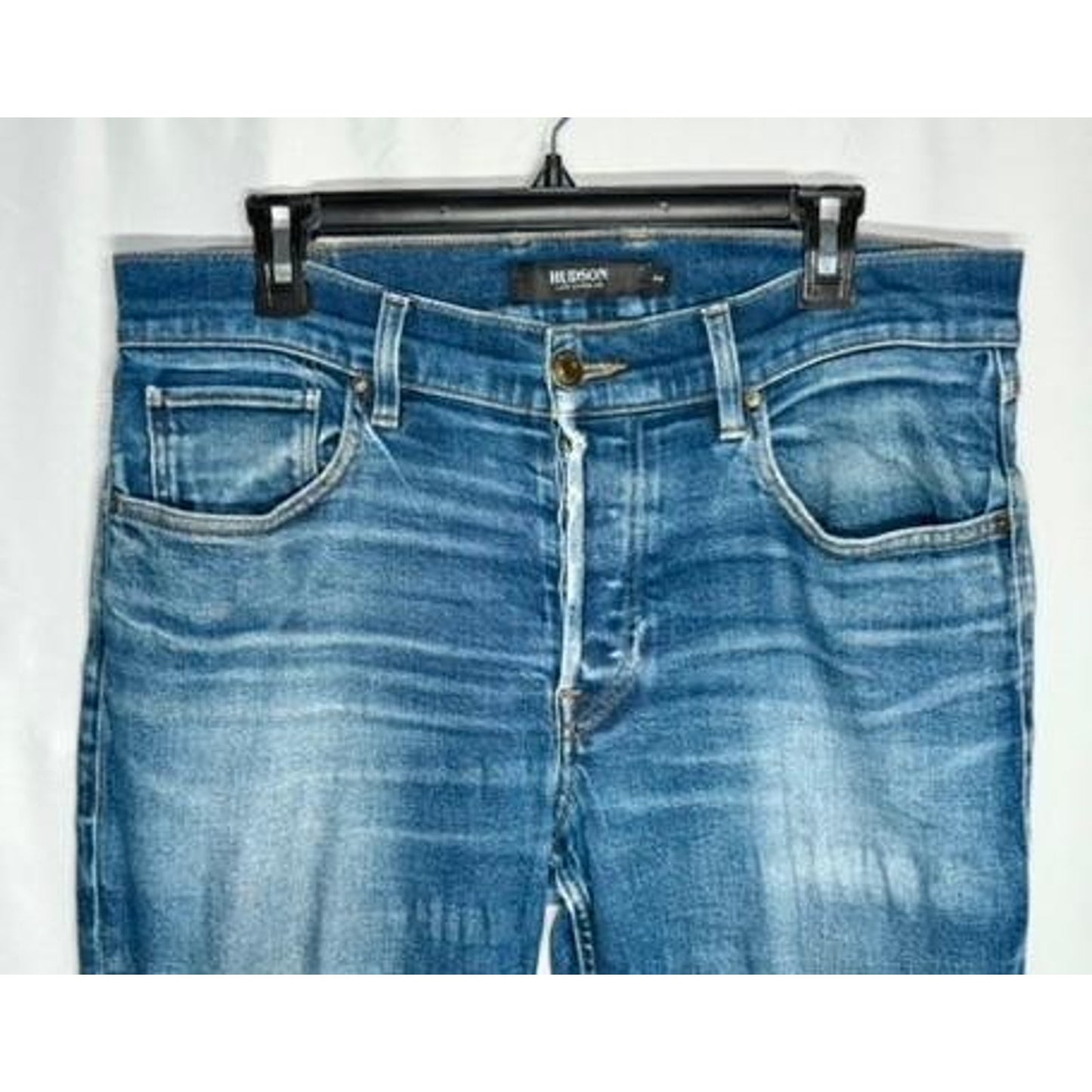 Hudson Jeans Mens 34 Blue Denim Relaxed Skinny Distressed Stretch Pants