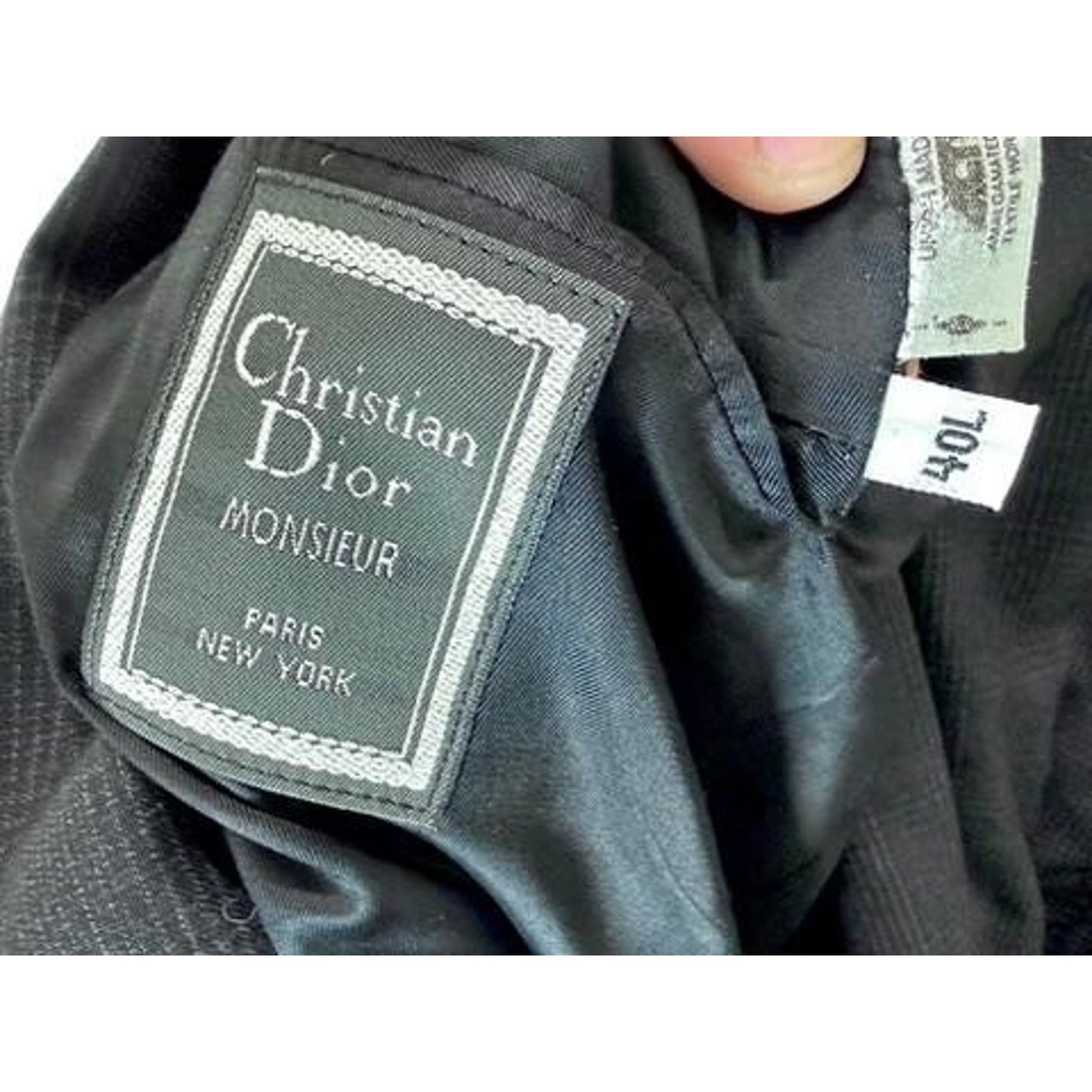 Christian Dior Monsieur Suit Mens 40L Gray Wool Double Breasted Plaid Vintage