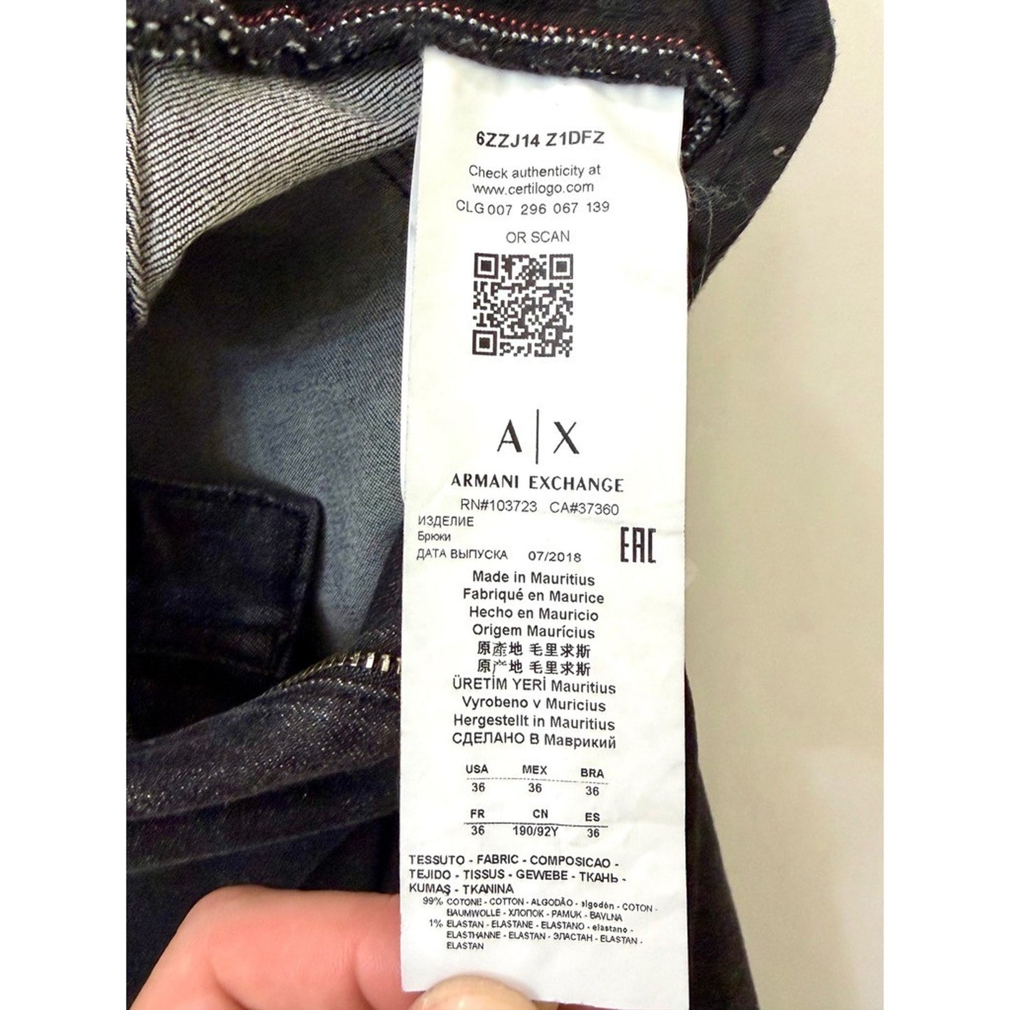 Armani Exchange J14 Skinny Jeans Mens 36 Black Denim Stretch Pants